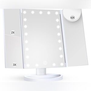 Makeup vanity mirror with lights, 2x 3x 10x magnification.